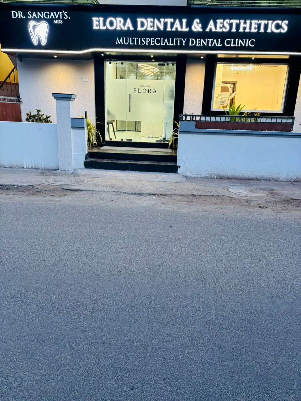 Elora Dental & Aesthetics daytime clinic front entrance in Velachery